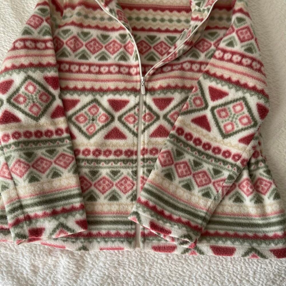 Alfred Dunner full zip fleece jacket womens M‎ geometric multicolor pastel soft - Picture 3 of 15